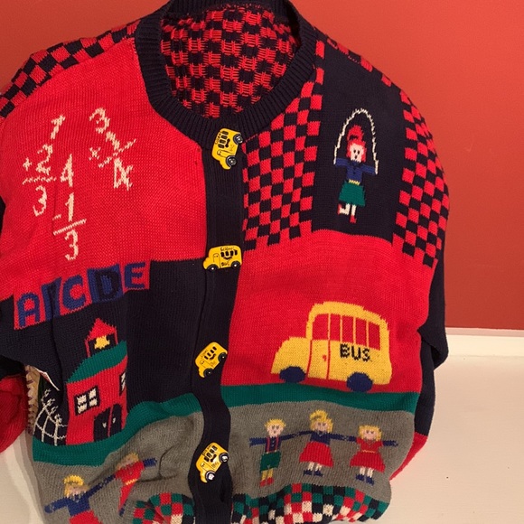 Schoolteacher vintage sweater in perfect condition with school bus buttons